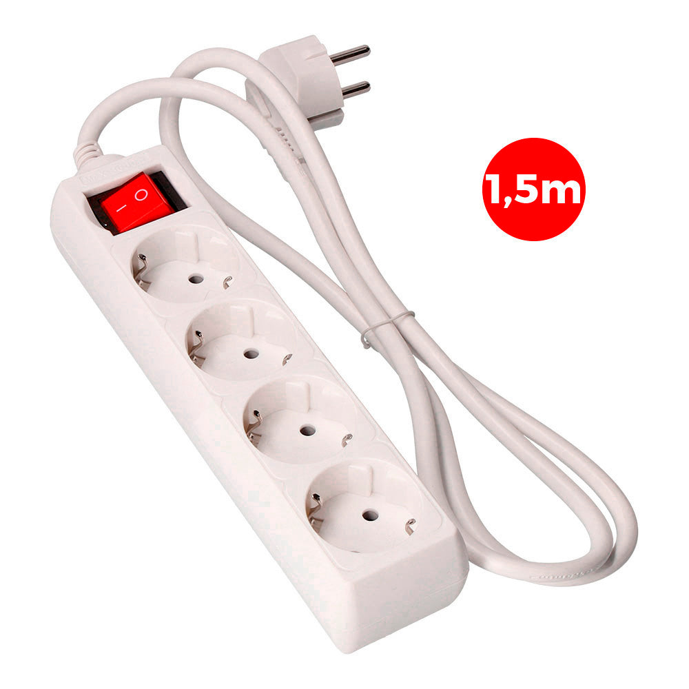 Base múltiple de 4 preses 2P+T amb interruptor lluminós, 16 A 250 V~ i 1,5 m de cable H05VV-F 3 G EDM