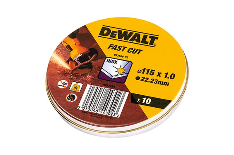 Llauna amb 10 discos de tall d’alt rendiment per a acer inoxidable 115x1 DT3506 Dewalt