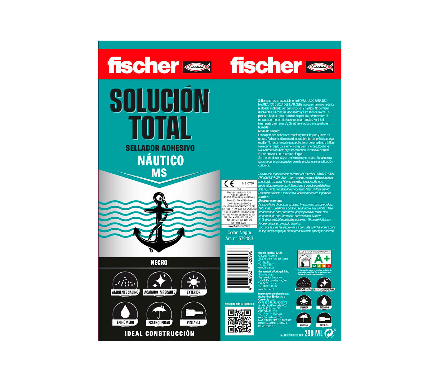 Cartutx adhesiu segellador de 290 ml Fischer MS Especial Nàutic