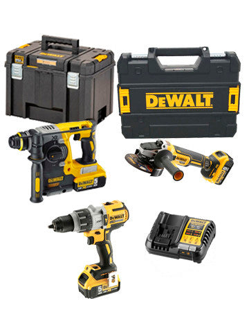 Kit de potència Dewalt: martell + trepant + esmoladora amb bateria DCK393P3T