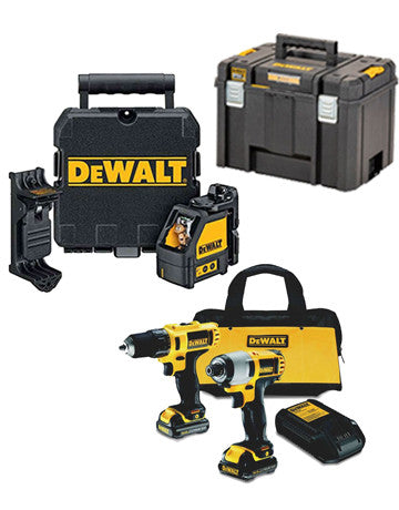 Set Dewalt: trepant cargolador + cargoladora d’impacte + làser DW088K + maletí profund + 2 bateries d’1,3 Ah