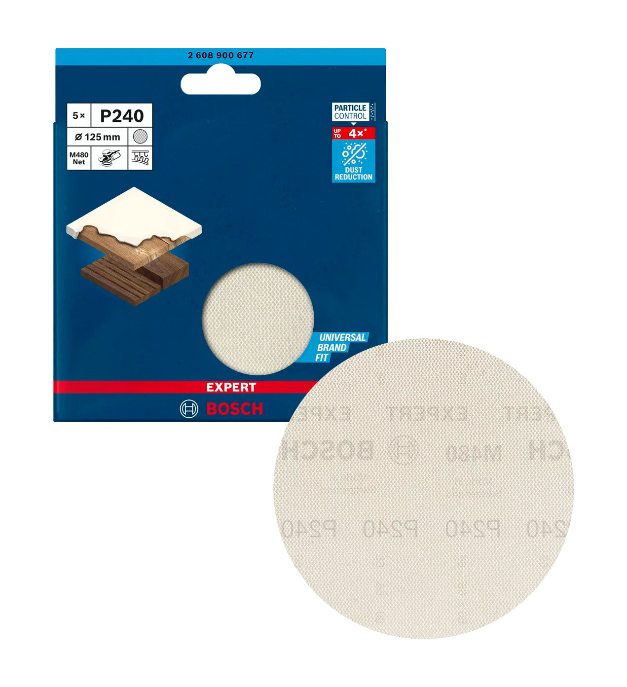 Malla de paper de vidre EXPERT M480 de 125 mm, gra 240, per a polidores orbitals, 5 unitats Bosch