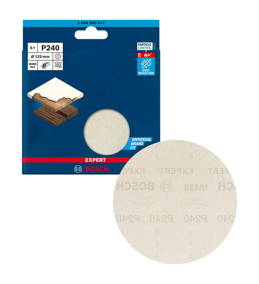 Malla de paper de vidre EXPERT M480 de 125 mm, gra 240, per a polidores orbitals, 5 unitats Bosch