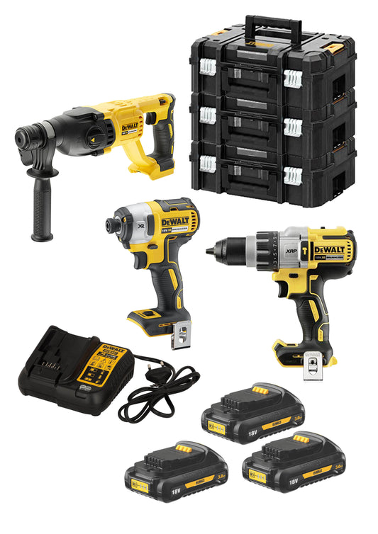 Set DCK369M3T trepant + martell + tornavís + 3 bateries de 3 Ah + 3 maletins Dewalt