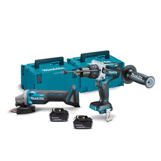 Combo 18 V Miniamoladora DGA504ZJ + trepant percutor DHP481RTJ Makita DLX2130TJ2