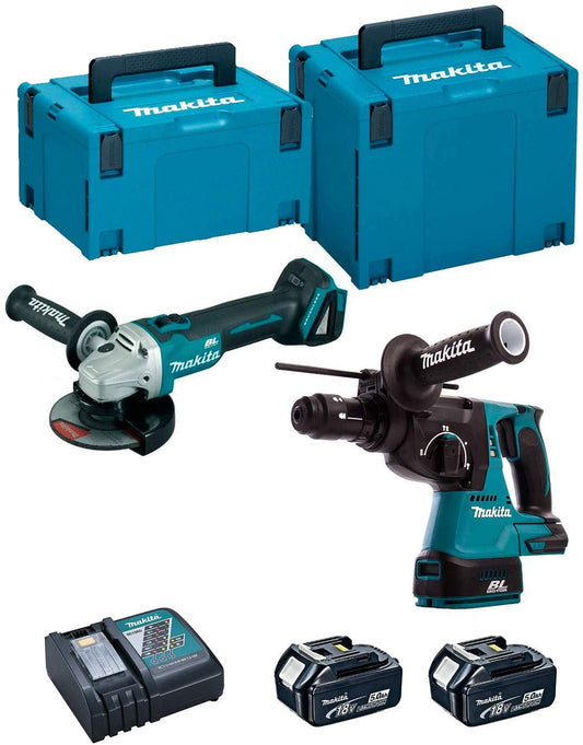 Kit combinat de radial DGA504ZJ + martell lleuger DHR243RTJ 18V amb 2 bateries de 5,0Ah i maletins DLX2125TJ1 Makita