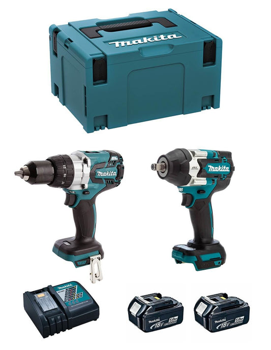 Kit combinat de trepant percutor DHP481RTJ + clau d’impacte DTW700Z 18V amb 2 bateries de 5,0Ah i maletí Makita DLX2480TJ2