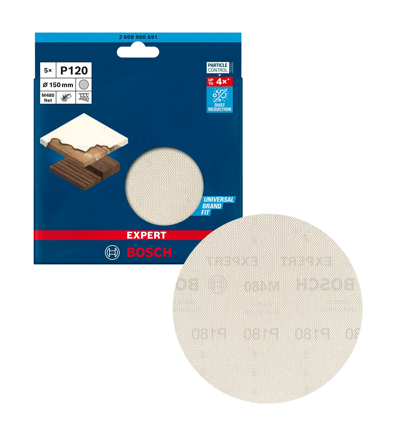 Malla de vidre EXPERT M480 de 150mm 120g per a polidores orbitals 5uds Bosch