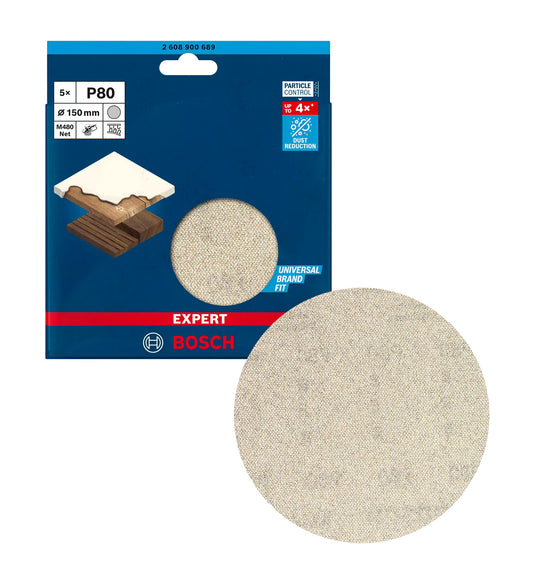 Malla de paper de vidre EXPERT M480 de 150mm 80g per a polidores orbitals 5uds Bosch