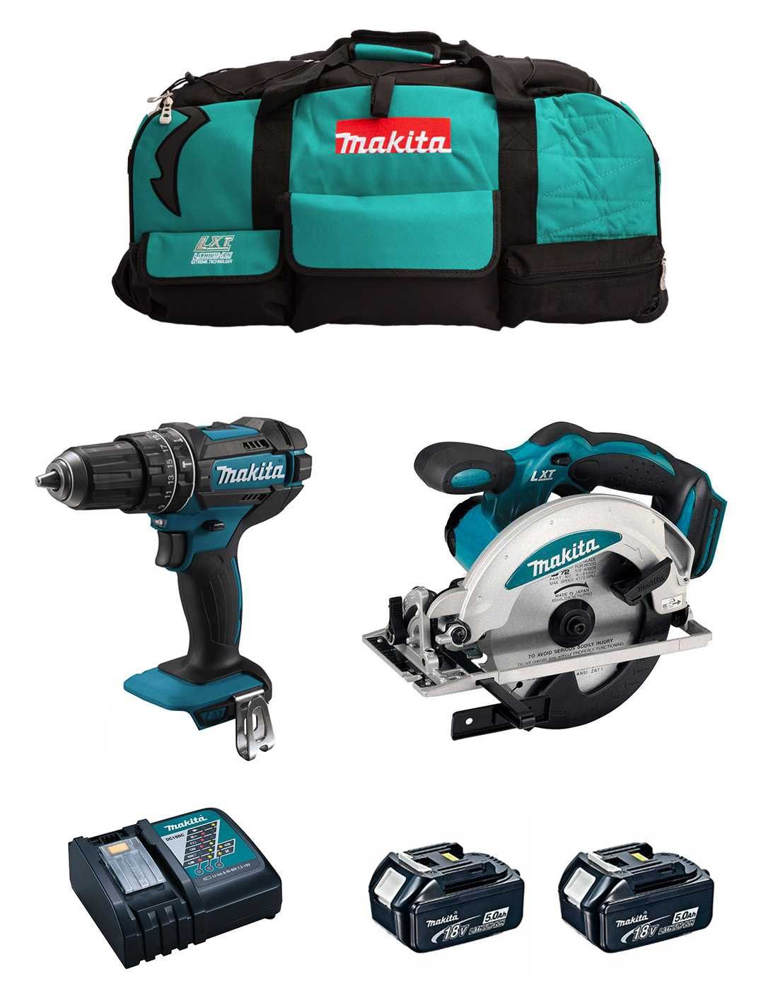 Kit Makita trepant percutor DHP482 + serra circular DSS610 + 2 bateries de 5 Ah + carregador + bossa DLX2610BL2