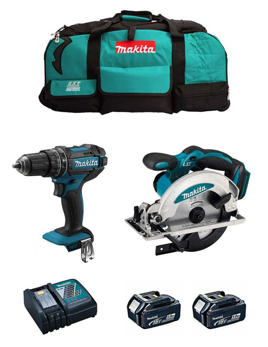 Kit Makita trepant percutor DHP482 + serra circular DSS610 + 2 bateries de 5 Ah + carregador + bossa DLX2610BL2
