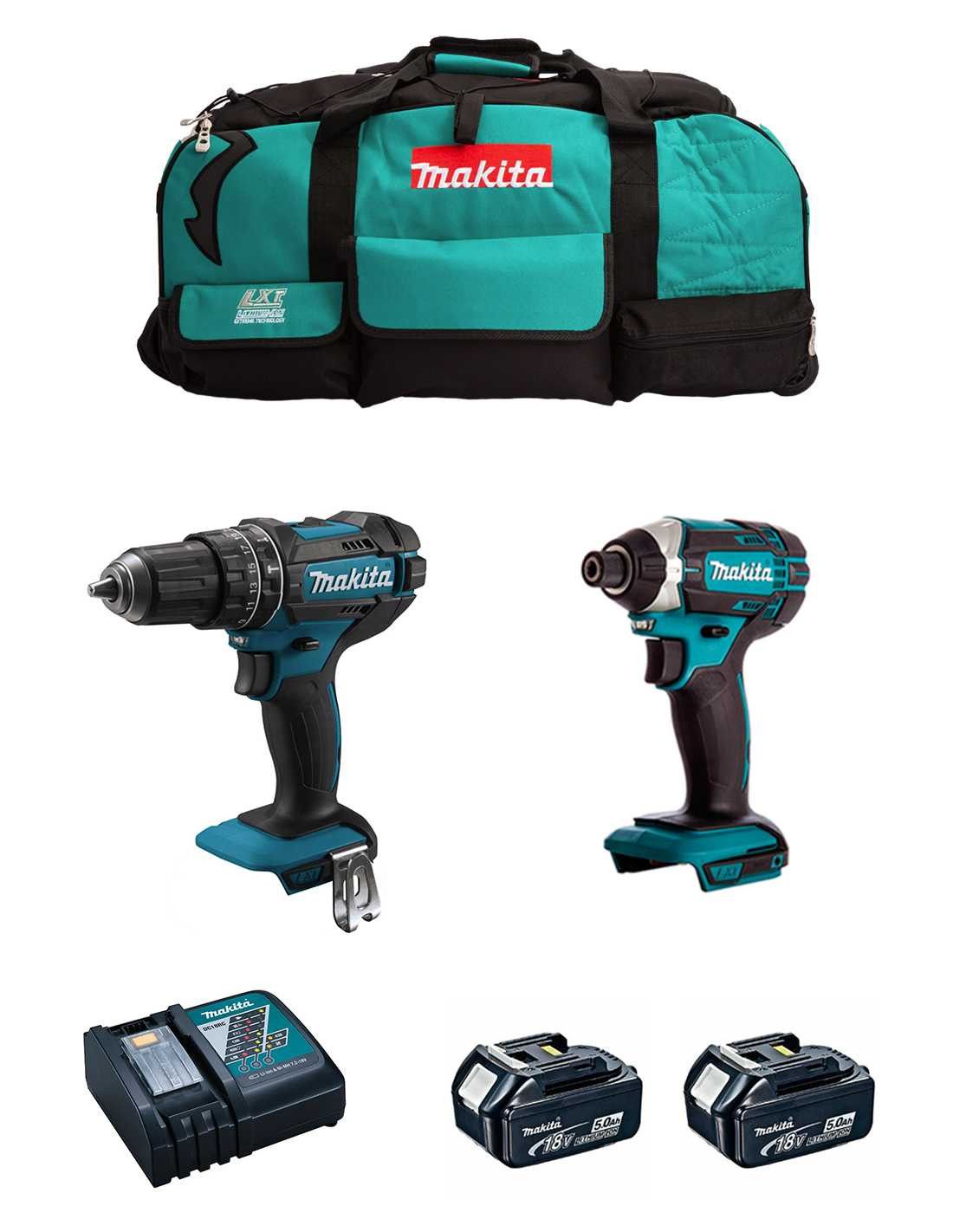 Kit Makita trepant percutor DHP482 + tornavís d’impacte DTD152 + 2 bateries de 5 Ah + carregador + bossa DLX2152BL2