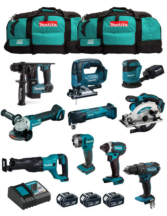 Kit Makita amb 10 eines + 3 bateries + carregador + 2 bosses DLX1071BL3