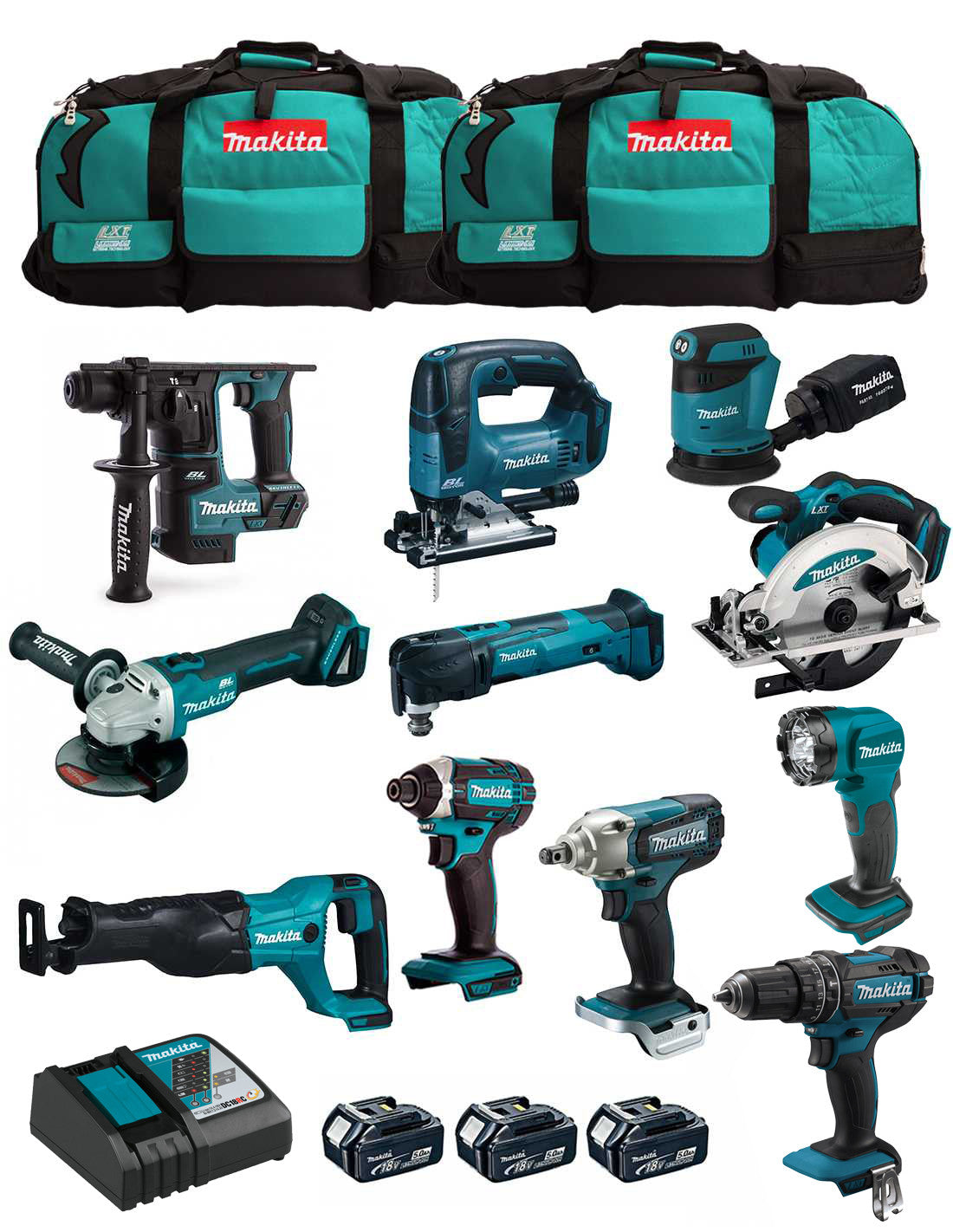 Kit Makita amb 11 eines + 3 bateries + carregador + 2 bosses DLX1171BL3