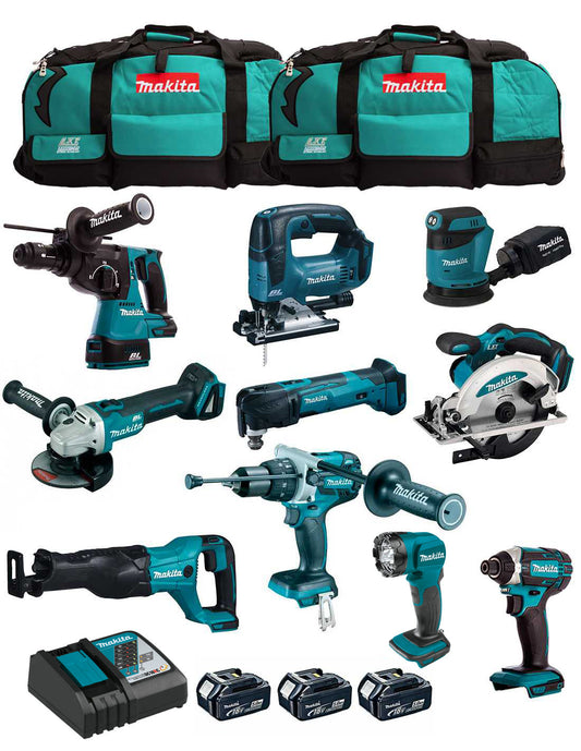Kit Makita amb 10 eines + 3 bateries + carregador + 2 bosses DLX1043BL3