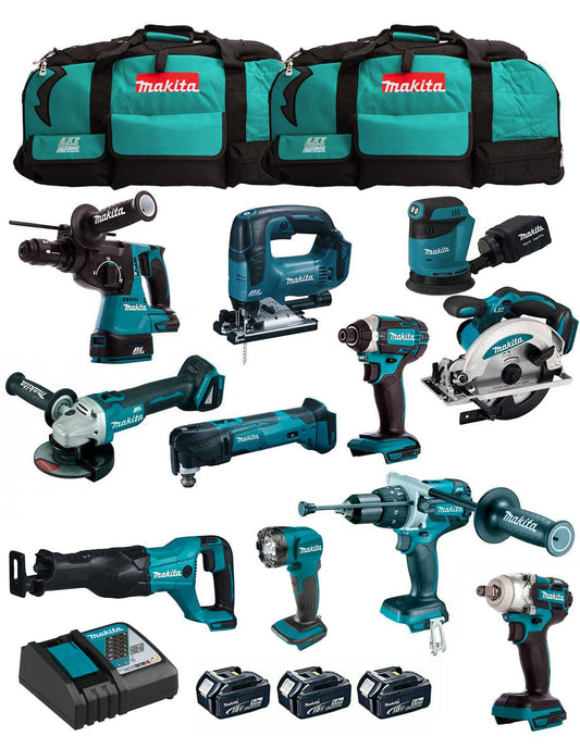 Kit Makita amb 11 eines + 3 bateries + carregador + 2 bosses DLX1143BL3