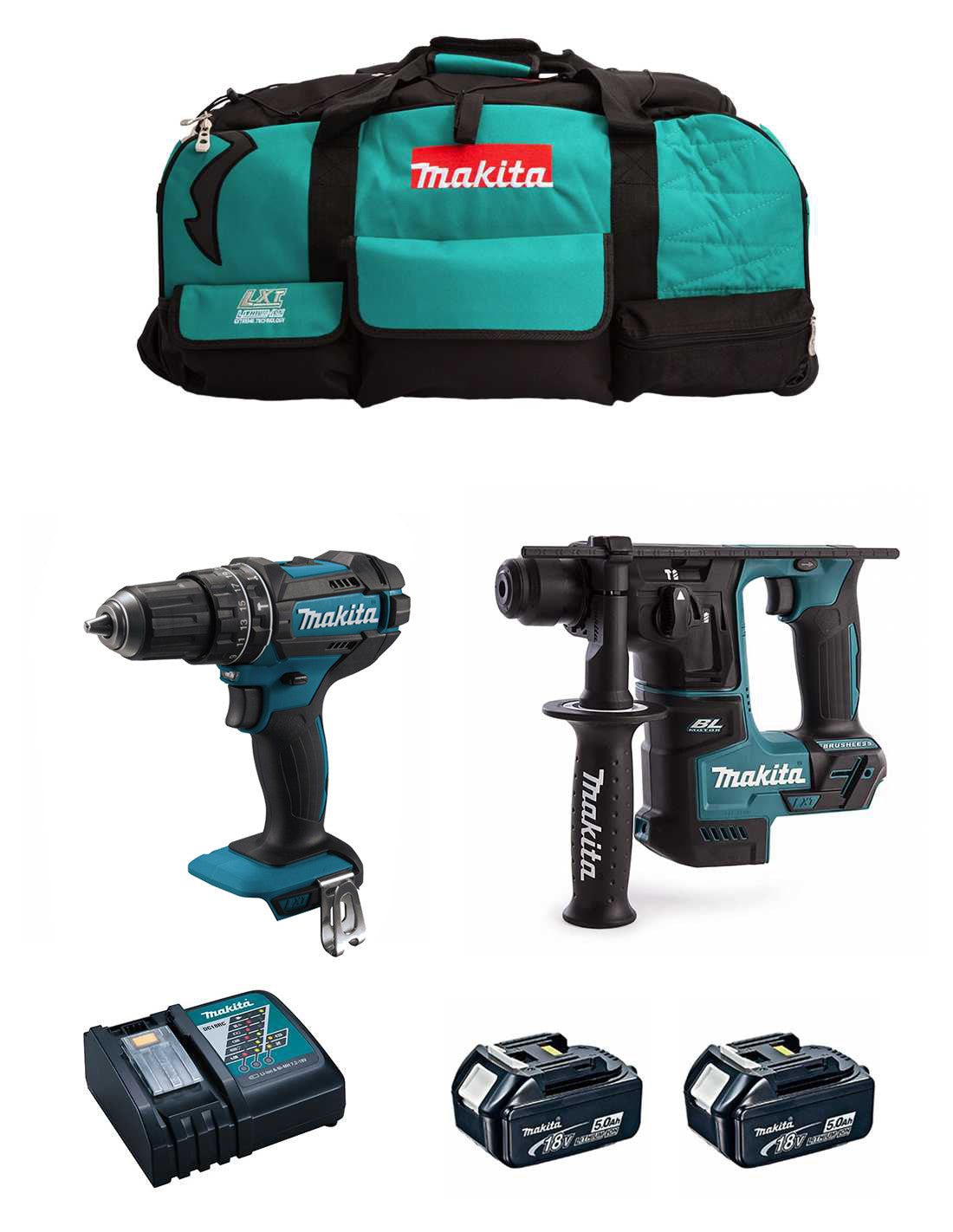 Kit Makita trepant tornavís DHP482 + martell DHR171 + 2 bateries de 5 Ah + carregador + bossa DLX2171BL2