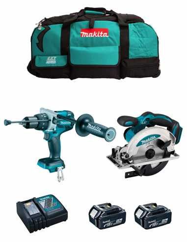 Kit Makita trepant percutor DHP486 + serra circular DSS610 + 2 bateries de 5 Ah + carregador + bossa LXT600 DLX2480BL2