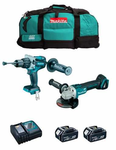 Kit Makita trepant percutor DHP486 + mini-amoladora DGA504 + 2 bateries de 5 Ah + carregador + bossa LXT600 DLX2484BL2