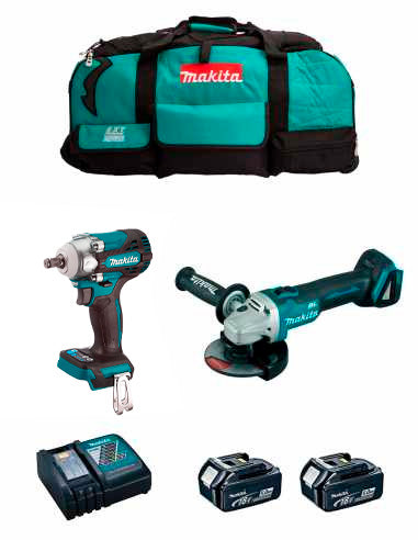 Kit Makita clau d’impacte DTW300 + mini esmoladora DGA504 + 2 bateries de 5 Ah + carregador + bossa LXT600 DLX2285BL2