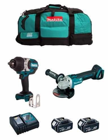 Kit Makita clau d’impacte DTW700 + mini esmoladora DGA504 + 2 bateries de 5 Ah + carregador + bossa LTX600 DLX2700BL2