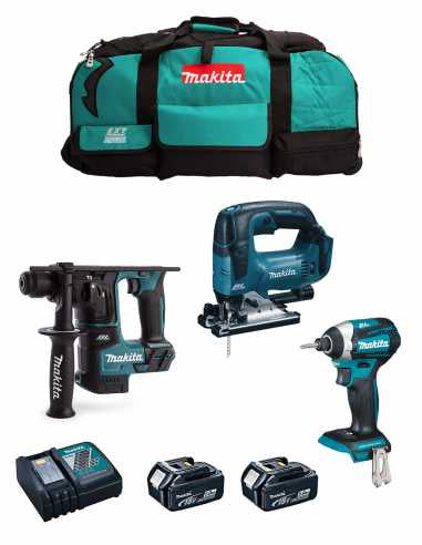 Kit Makita: martell DHR171 + serra de calar DJV182 + cargolador d’impacte DTD152 + 2 bateries de 5 Ah + carregador + bossa DLX3152BL2