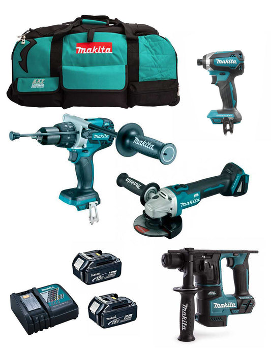 Kit Makita de 4 eines + 2 bateries de 5 Ah + carregador + bossa LXT600 DLX4481BL2