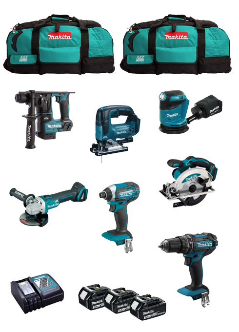 Kit Makita amb 7 eines + carregador DC18RC + 3 bateries de 5 Ah + 2 bosses LXT600 DLX7482BL3