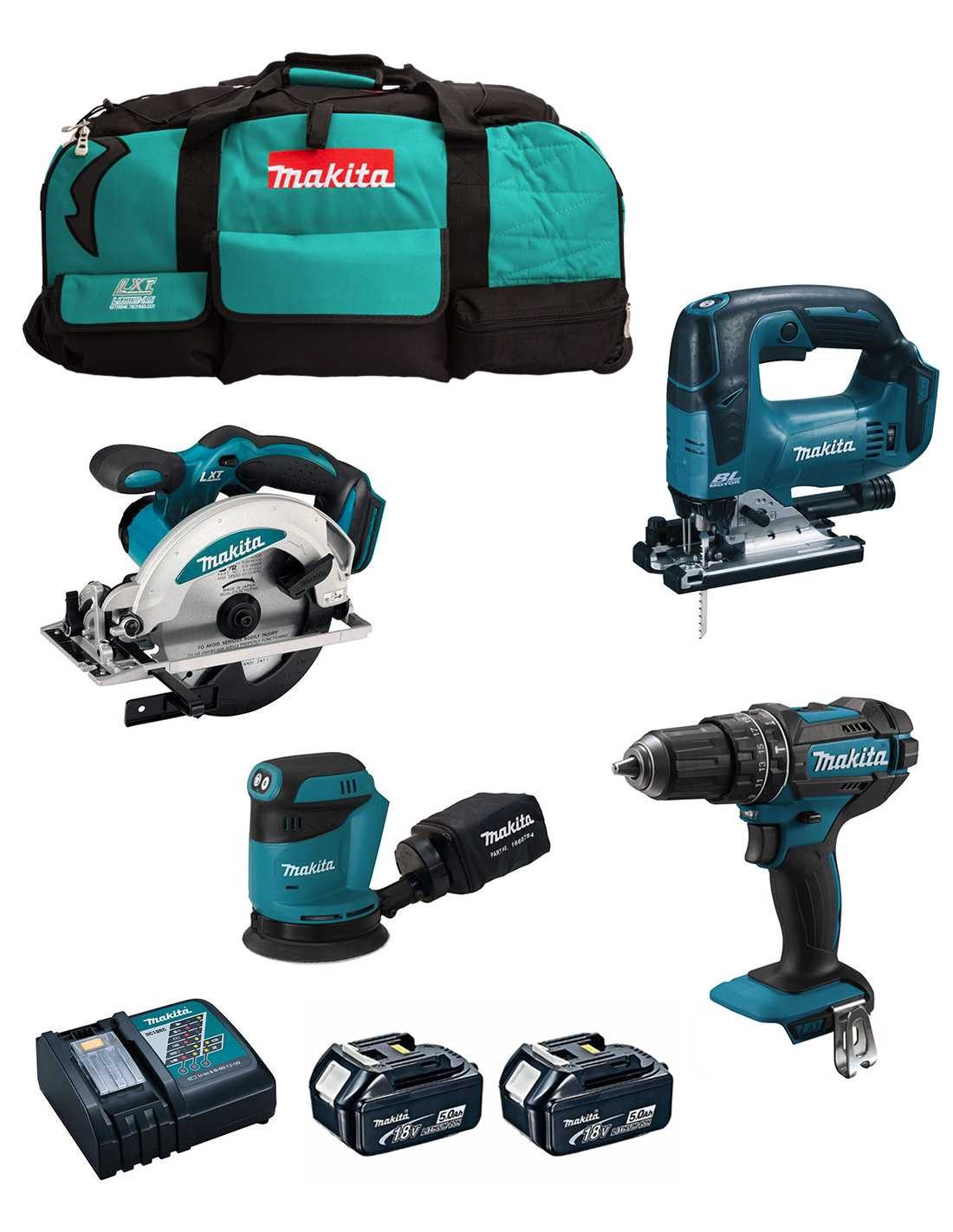 Kit Makita de 4 eines + 2 bateries de 5 Ah + carregador + bossa LXT600 DLX4610BL2