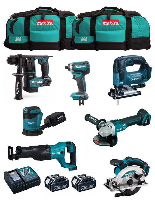 Kit Makita de 7 eines + 2 bateries de 5 Ah + carregador + 2 bosses LXT600 DLX7171BL2