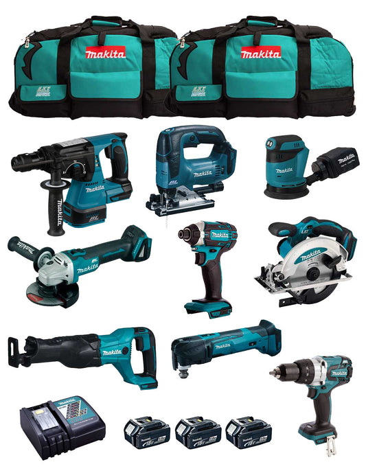 Kit Makita amb 9 eines + 3 bateries de 5.0 Ah + carregador + 2 bosses DLX9243BL3