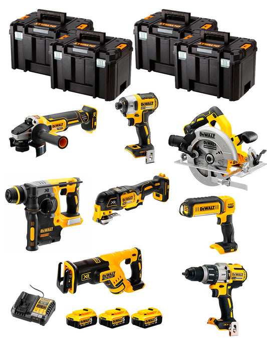 Kit Dewalt amb 8 eines + 3 bateries de 5Ah + carregador DCB1104 + 4xTSTAK VI DCK869P3