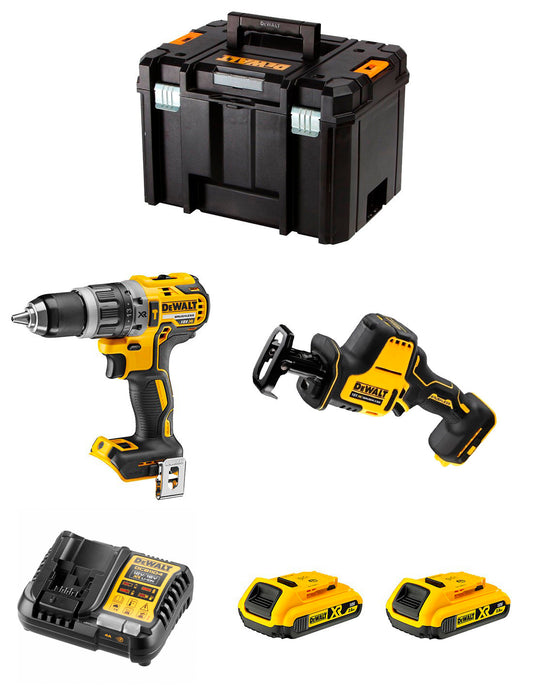 Kit Dewalt trepant percutor DCD796 + serra de sabre DCS369 + 2 bateries de 2 Ah + carregador + TSTAK VI DCK269D2
