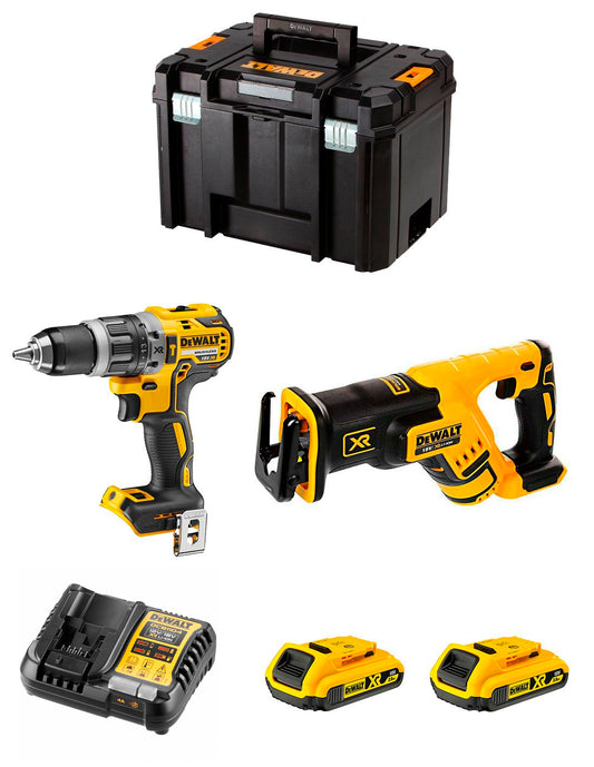 Kit Dewalt trepant percutor DCD796 + serra de sabre DCS367 + 2 bateries de 2 Ah + carregador + TSTAK VI DCK277D2