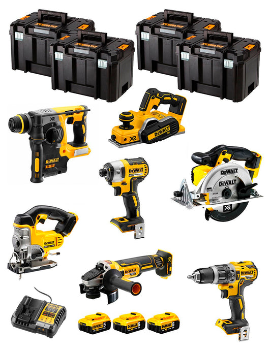 Kit Dewalt de 7 eines + 3 bateries de 5 Ah + carregador DCB1104 + 4×Tstak VI Kit DCK780P3