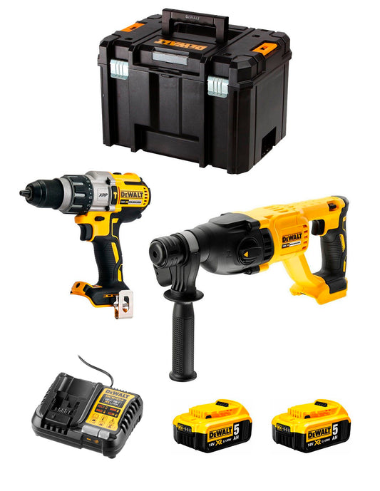 Kit DeWalt Taladre percutor DCD996 + martell DCH133 + 2 bateries de 5 Ah + carregador + TSTAK VI DCK233P2