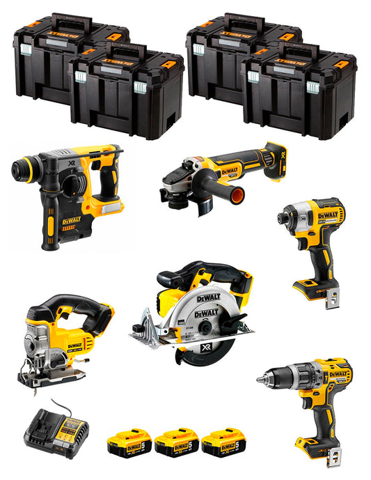 Kit DeWalt de 6 eines + 3 bateries de 5 Ah + carregador DCB1104 + 4 × TSTAK VI Kit DCK691P3
