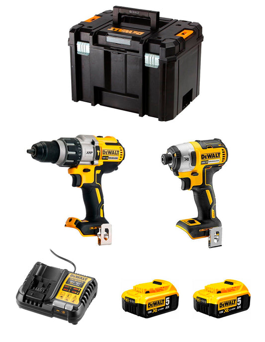 Kit DeWalt Taladre percutor DCD996 + tornavís d’impacte DCF887 + 2 bateries de 5 Ah + carregador + TSTAK VI DCK287P2