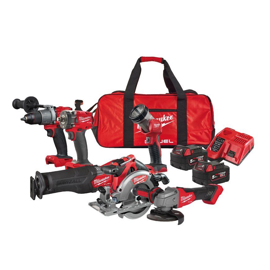 Powerpack 6 eines + 2 bat. de 5,0 Ah + carregador + bossa Milwaukee M18 FPP6L2-502B