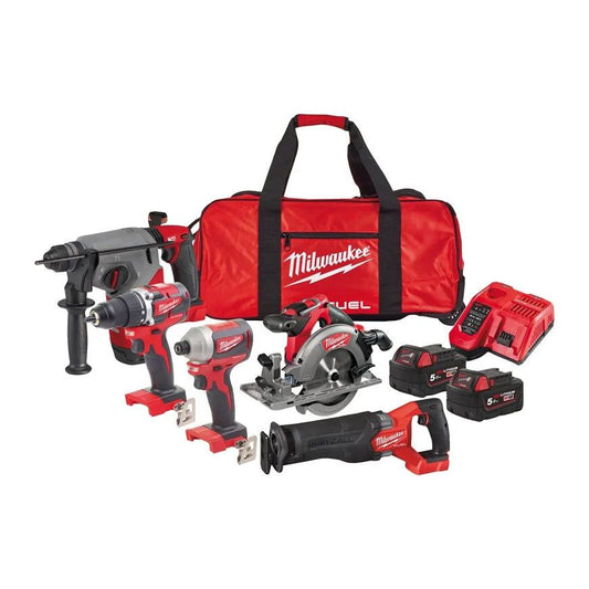 Powerpack de 5 eines + 2 bateries de 5.0Ah + carregador + bossa Milwaukee M18 PP5B-502B