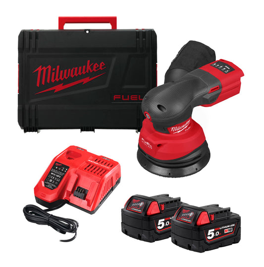 Polidora rotoorbital M18 Fuel 125mm + 2bat 5Ah + carregador + maletí Milwaukee M18 FROS125-502X