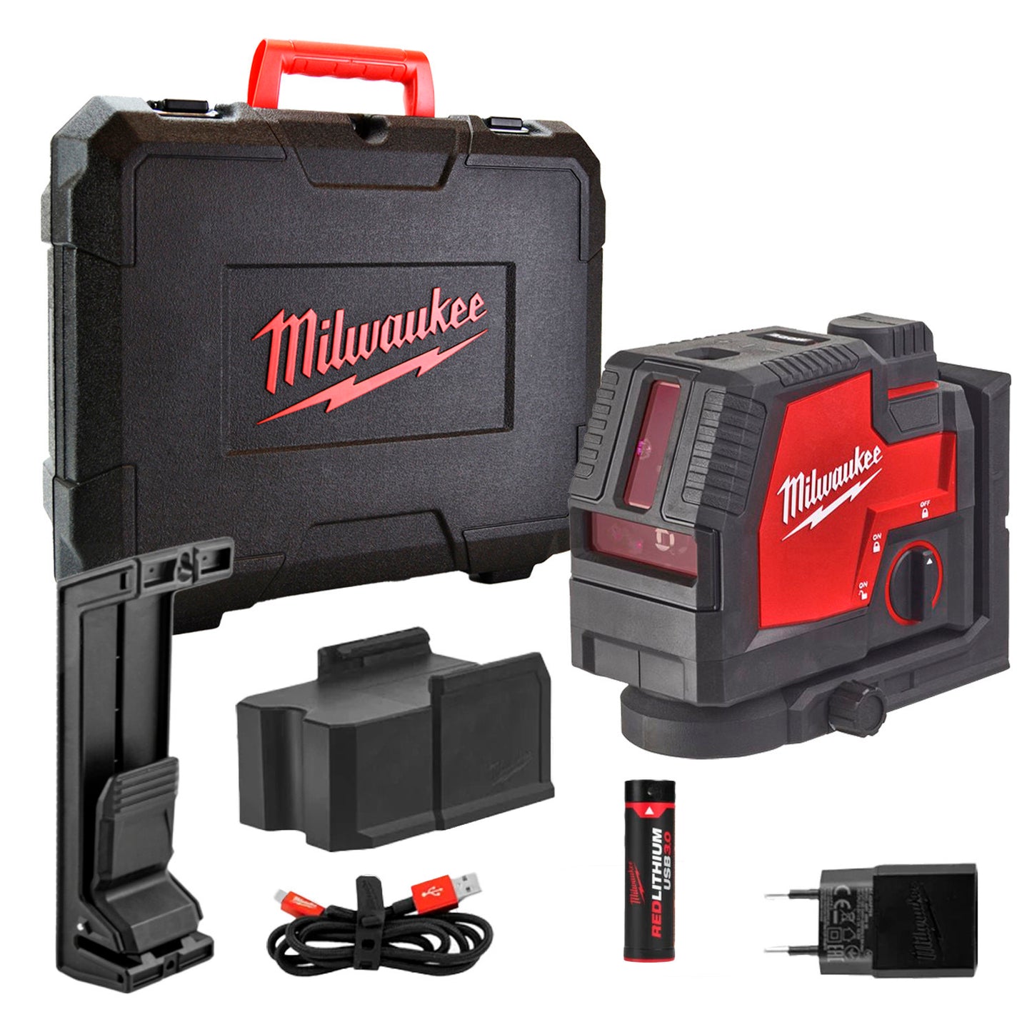 Nivell làser verd de 2 línies i plomada REDLITHIUM USB Milwaukee L4CLLP-301C