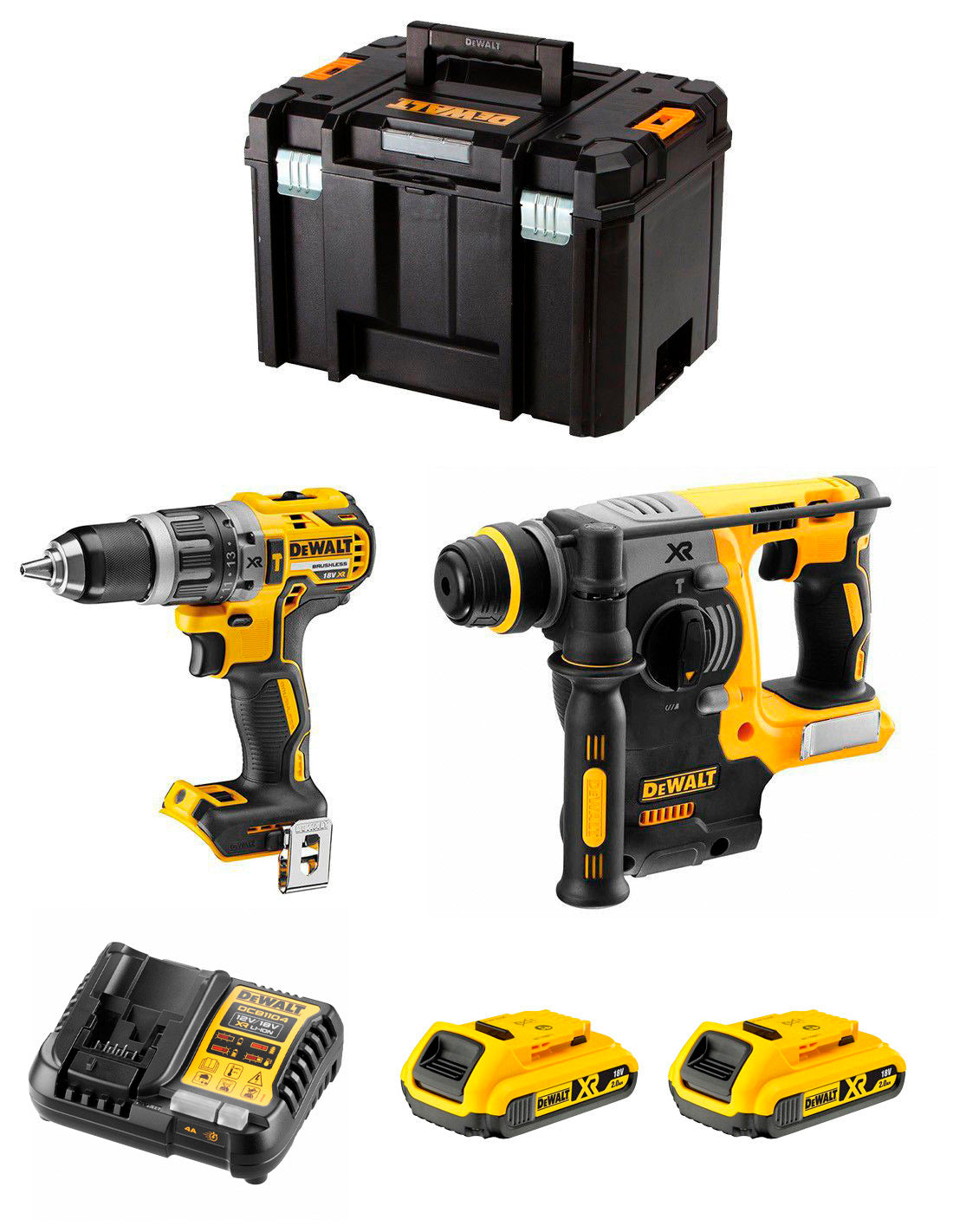 Kit Dewalt amb trepant percutor DCD796 + martell DCH273 + 2 bateries de 2 Ah + carregador + TSTAK VI DCK273D2