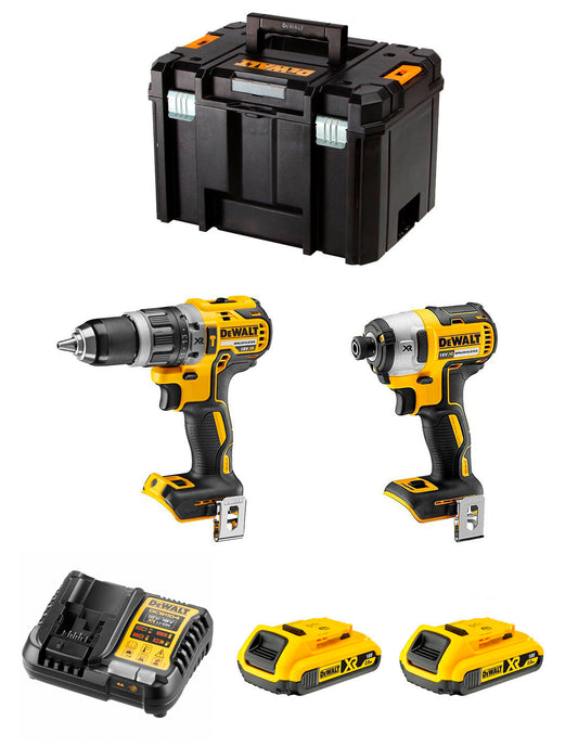 Kit Dewalt amb trepant percutor DCD796 + tornavís d’impacte DCF887 + 2 bateries de 2 Ah + carregador + TSTAK VI DCK287D2T