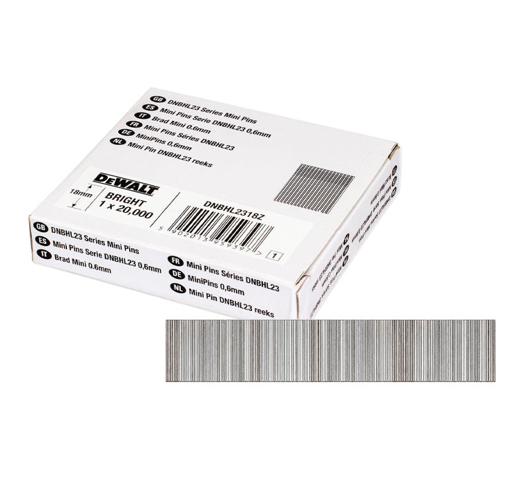 Caixa de 20.000 unitats de mini claus sense cap per a clavadora d’acabats de 0,6mm x 18mm Dewalt DNBHL2318Z