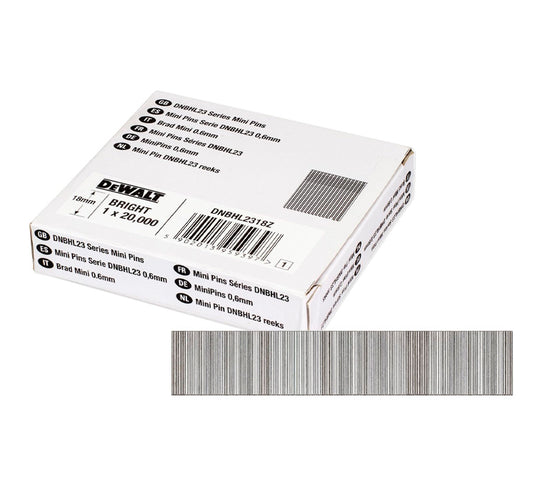 Caixa de 20.000 unitats de mini claus sense cap per a clavadora d’acabats de 0,6mm x 18mm Dewalt DNBHL2318Z