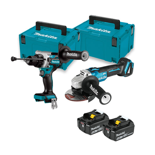 Kit trepant DHP486 + amoladora DGA504 + 2 bateries de 5.0Ah + 2 maletins DLX2413TJ