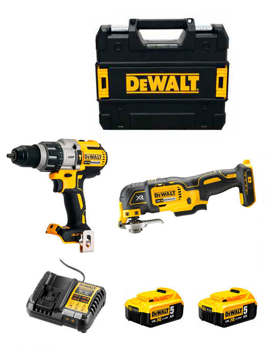 Kit DeWalt Taladre percutor DCD996 + multieina DCS356 + 2 bateries de 5 Ah + carregador + maletí DCK280P2