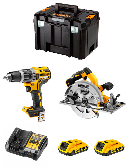 Kit Dewalt amb trepant percutor DCD796 + serra circular DCS572 + 2 bateries de 2 Ah + carregador + TSTAK VI DCK270D2