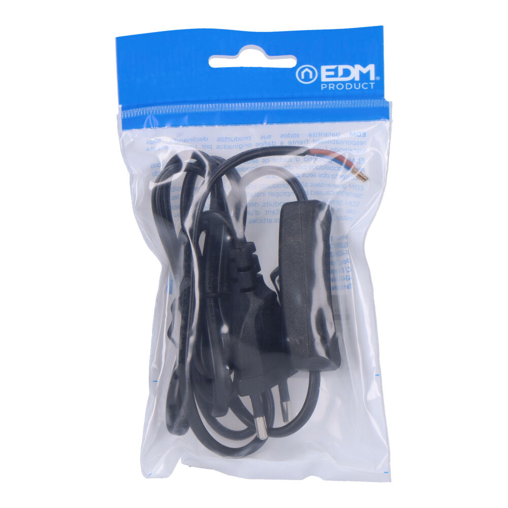 Connexió amb interruptor 3 A, 1,5 m, 2 × 0,75 mm², cable pla negre EDM